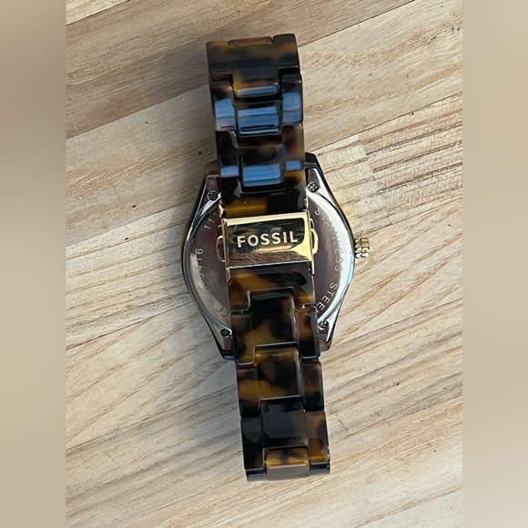 Fossil Ladies Watch Crystal Accents Bronze Copper Dial Tortoise Shell Bracelet - Picture 9 of 11